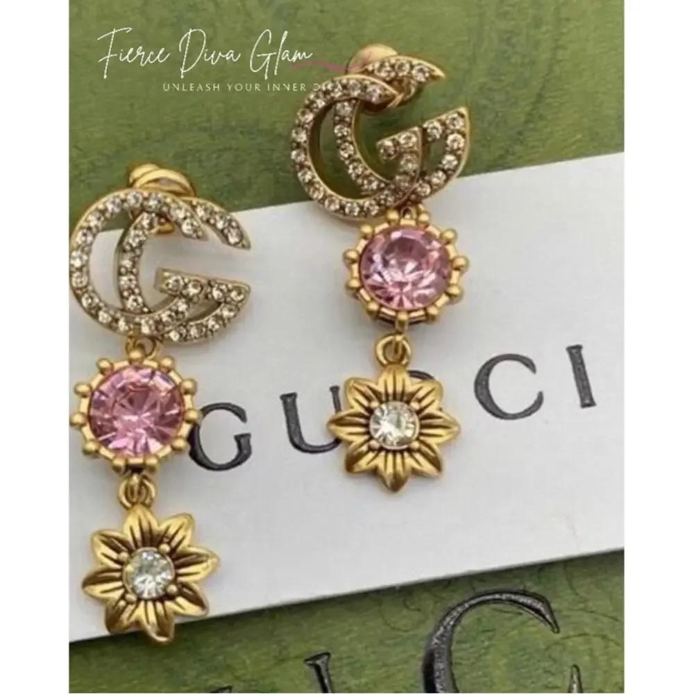 Gucci Drop Earrings with Rhinestones - Picture 1 of 5